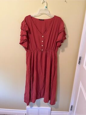 Bloomchic XL Women’s Yam Orange V-Neck w Button Front layer Ruffle Sleeve Dress